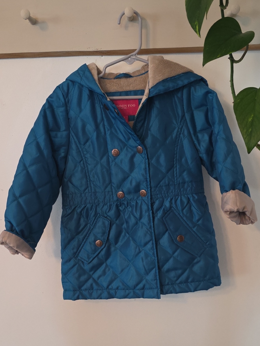 London Fog Kids Teal Quilted Hooded Coat